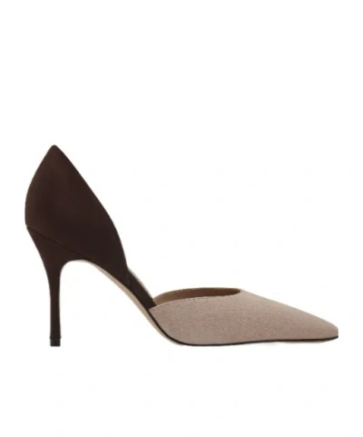 Manolo Blahnik Light Beige And Brown Suede D'orsay Pumps In Multi