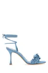 Manolo Blahnik 90mm Flower-embellished Lace-up Heeled Sandals In Blue