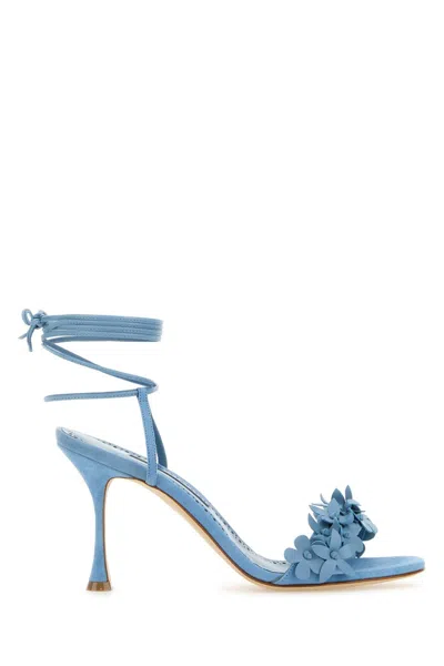 Manolo Blahnik Light Blue Leather Anista Sandals