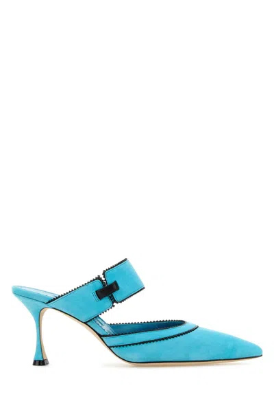 Manolo Blahnik Light Blue Suede Brontiamusa Mules