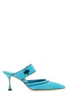 Manolo Blahnik Brontiamusa Mules With Strap And Stiletto Heel In Lblublck