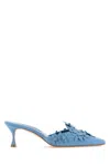 Manolo Blahnik Harnes Flower Suede Kitten-heel Mules In Blue