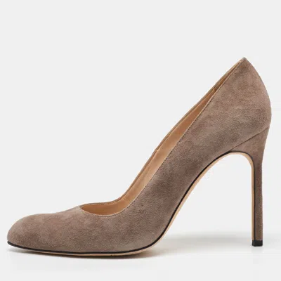 Pre-owned Manolo Blahnik Light Grey Suede Round Toe Pumps Size 38