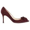 Manolo Blahnik Lisa Burgundy Suede Flower Applique Pumps In Red