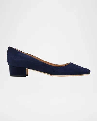 Manolo Blahnik Lista Suede Block-heel Pumps In Blue