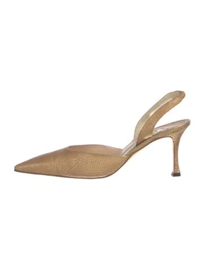 Pre-owned Manolo Blahnik Lizard Slingback Pumps In Neutral