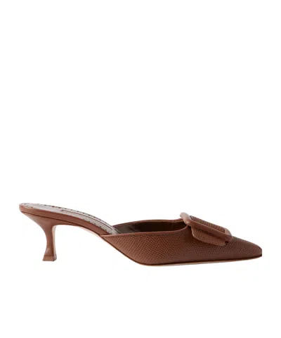 Manolo Blahnik Maysalebi 50 Lizard-effect Leather Mules In Brown