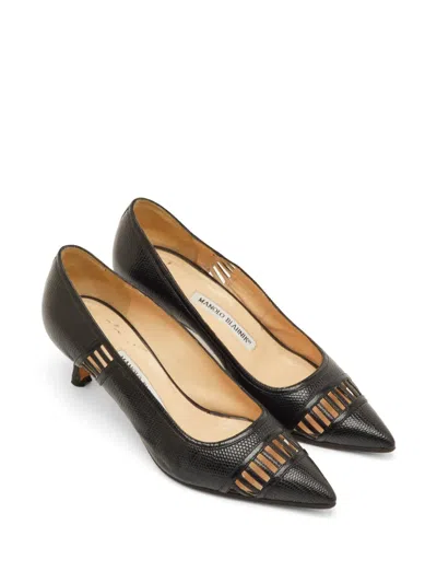 Pre-owned Manolo Blahnik Lizard-embossed Pointed-toe Pumps In Black