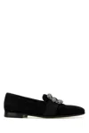Manolo Blahnik Carlton Jet Mocassins In Suede With Jewel Buckle In Black