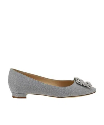 Manolo Blahnik Logo Flat Shoes In Gray