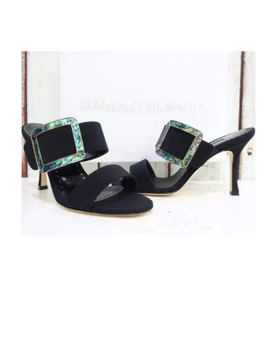 Manolo Blahnik Logo High-heeled Sandals In Black