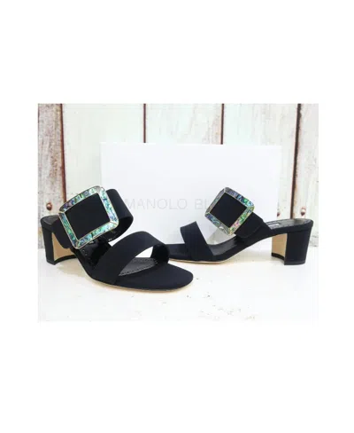 Manolo Blahnik Logo High-heeled Sandals In Black