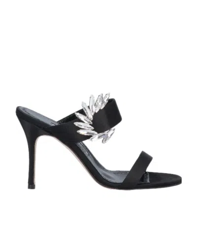Manolo Blahnik Logo High-heeled Sandals In Black