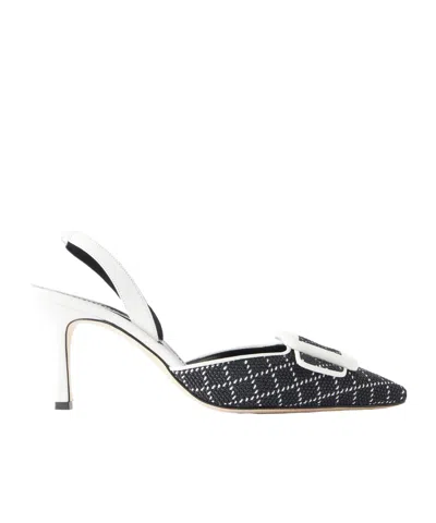 Manolo Blahnik Mayslibi 70 Woven Leather Slingback Pumps In Black