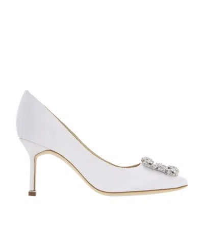 Manolo Blahnik Logo High Heels In White | ModeSens