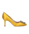 Manolo Blahnik Hangisi 105 Buckle-embellished Satin Courts In Yellow
