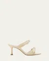Manolo Blahnik Natural Bow Slip On Heels In Cream