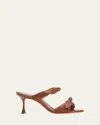 Manolo Blahnik Lollo Knotted Bow Slide Sandals In Medium Brown