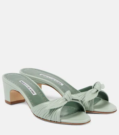 Manolo Blahnik Lolloso 50 Bow-detail Leather Mules In Green