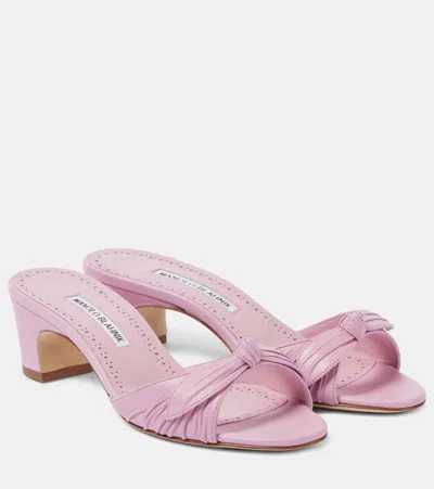 Manolo Blahnik Lolloso Bow-detail Leather Mules In Pink