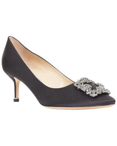 Manolo Blahnik Louis Vuitton Women's Satin  Hangisi Satin Crystal Brooch Buckle  Heeled Pump (authent In Brown