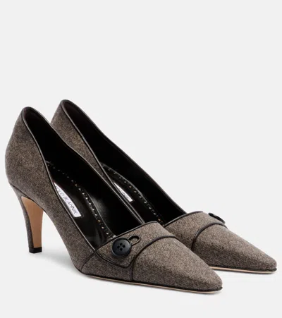 Manolo Blahnik Lulumae 70 Herringbone Pumps In Gray