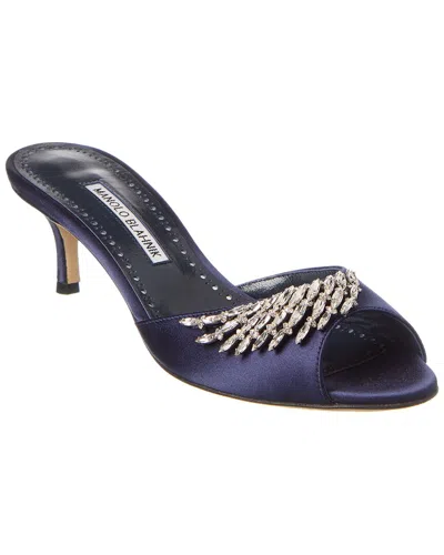 Manolo Blahnik Lumada 50 Satin Mule In Blue