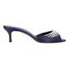 Manolo Blahnik Lumada 50 Navy Satin Mules In Blue