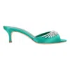 Manolo Blahnik Lumada 50 Crystal-embellished Satin Mules In Green