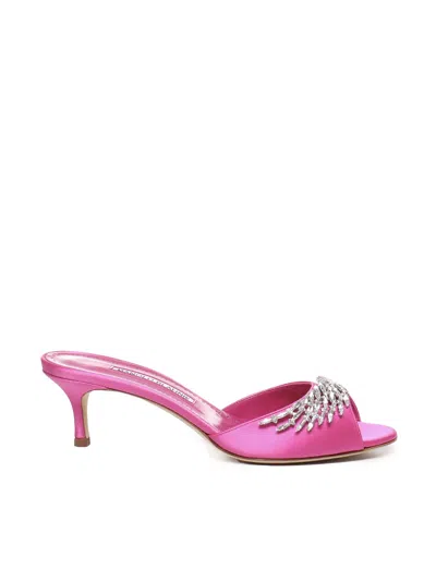 Manolo Blahnik Lumada Sabots Decorated With Satin Jewels In Pink