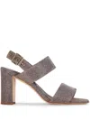 Manolo Blahnik Lurex-detail Block-heel Sandals In Grey