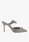 Manolo Blahnik Lurum Jewel Leaf Mule In Gray