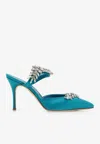 Manolo Blahnik Lurum 90 Crystal-embellished Satin Mules In Blue