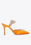 Manolo Blahnik Lurum 90 Leather Crystal-embellished Mules In Orange