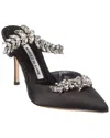 Manolo Blahnik Women's Lurum 90mm Crystal-embellished Satin Mules In Black