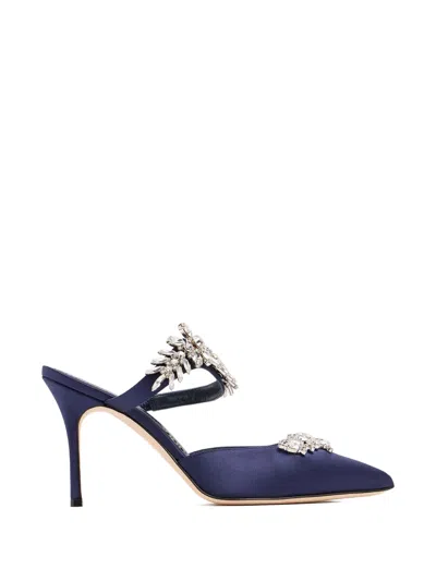 Manolo Blahnik Lurum Crystal-embellished Mules In Blue