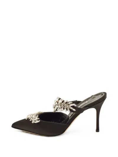 Pre-owned Manolo Blahnik Lurum Crystal-embellished Mules In Black