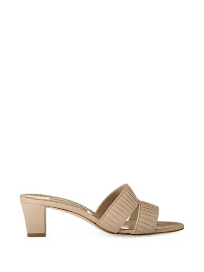 Manolo Blahnik Lusinamu Pleated Leather Sandals In Brown