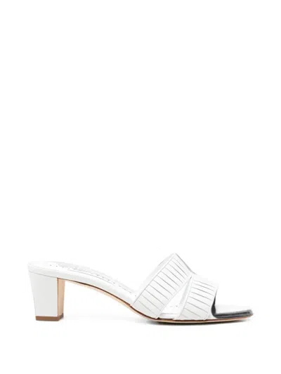 Manolo Blahnik Lusinamu Pleated Mules In White