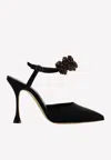 Manolo Blahnik Mabina 105 Crystal Embellished Satin Pumps In Black