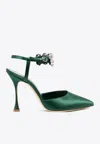 Manolo Blahnik Mabina 105 Crystal Embellished Satin Pumps In Green