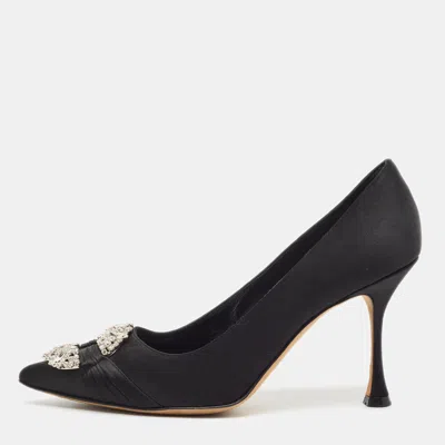 Pre-owned Manolo Blahnik Maida 90 Size 38 Black Satin Pumps