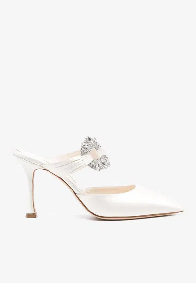 Manolo Blahnik Maidugura 90 Satin Mules In Cream