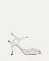 Manolo Blahnik Makanak Metallic Caged Ankle-strap Sandals In Silv0454