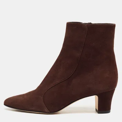 Pre-owned Manolo Blahnik Manalo Blahnik Dark Brown Suede Round Toe Ankle Length Boots Size 37
