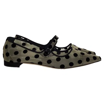 Manolo Blahnik Manolo Blanhnik Campari Polka Dot Mary Jane Flats In White Polyamide