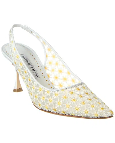 Manolo Blahnik Margolina 70 Lace Pump In Woven White