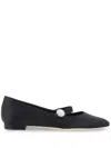 Manolo Blahnik Satin Crystal Mary Jane Ballerina Flats In Black