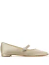 Manolo Blahnik Satin Mary Jane Ballerinas With Embellished Strap In Neutrals