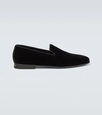 Manolo Blahnik Mario Grosgrain-trimmed Velvet Loafers In Black
